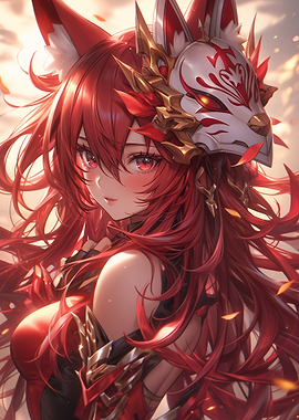 Anime Girl with Fox Mask