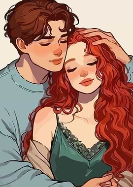 Romantic Embrace: Cartoon Couple Portrait