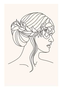 Minimalist Woman Line Art with Flowers