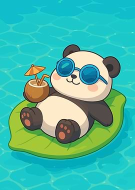 Panda Relaxing with Coconut Drink