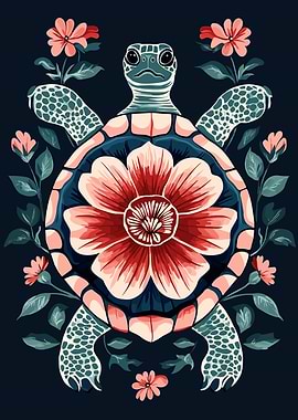 Floral Turtle Illustration