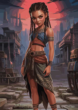 Young Woman in Futuristic Cityscape