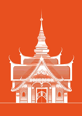 White Thai Temple on Orange Background