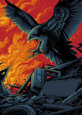 Eagle in Flames over Ruins