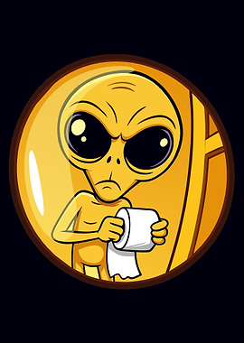 Alien with Toilet Paper Cartoon Illustration