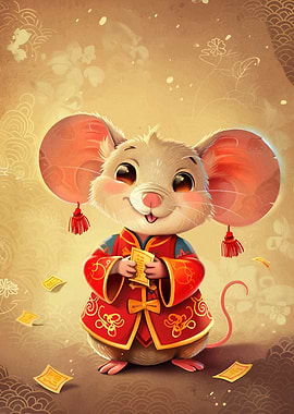 Cartoon Mouse in Traditional Chinese Clothing