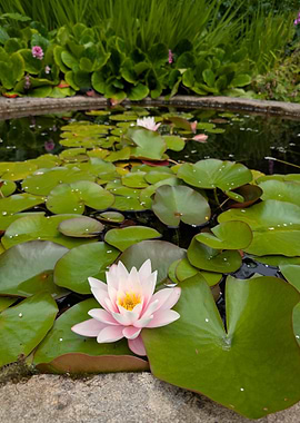 Pink Water Lily in Pond