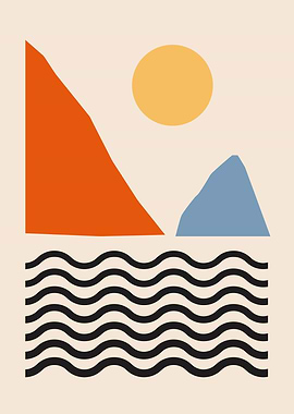 Abstract Landscape with Sun and Waves