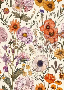Floral Pattern with Watercolor Flowers