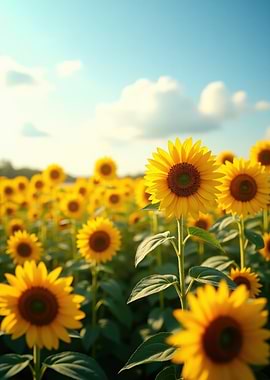 Sunflower Field Under a Blue Sky
