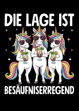 Unicorns with Cocktails - Funny German Text