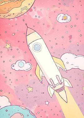 Pastel Rocket Ship Space