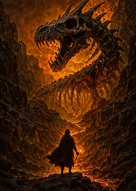 Dragon Skeleton and Cloaked Figure