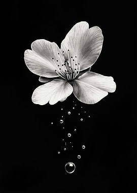 A Delicate Cherry Blossom Petal Falling Gracefully with Floating Bubbles