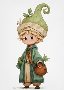 Cute Cartoon Character with Leaf Hat
