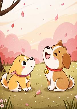 Two Cute Dogs Spring