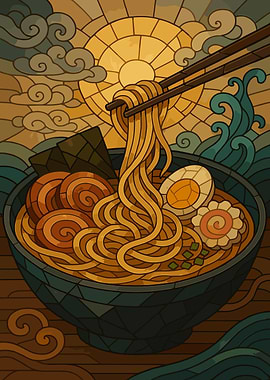 Stained Glass Ramen Bowl Illustration