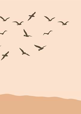 Birds Flying Over Land Illustration
