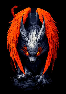 Winged Wolf with Glowing Eyes