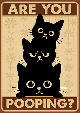 Are You Pooping? Funny Cat Bathroom Wall Art | Retro Vintage Black Cat Poster for Cat Lovers gift