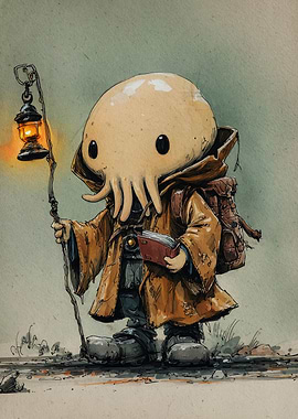 Cute Octopus Wizard with Lantern