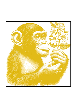 Chimpanzee with Flowers Illustration