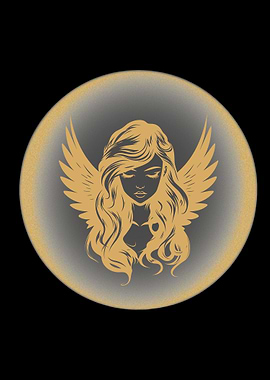 Golden Angel Illustration on Black Background