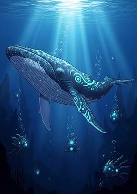 Glowing Whale Underwater Scene