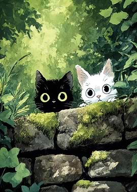 Black and White Cats on Wall