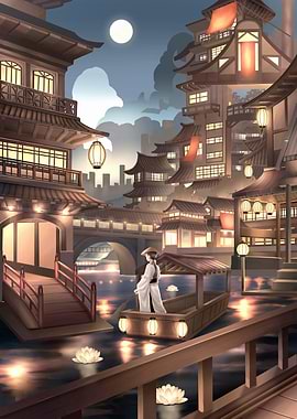 Asian Town at Night