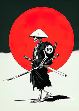 Skeleton Samurai with Red Sun