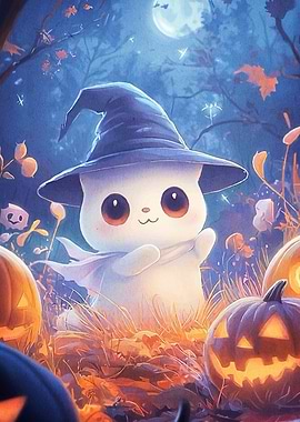 Cute Halloween Cat Witch