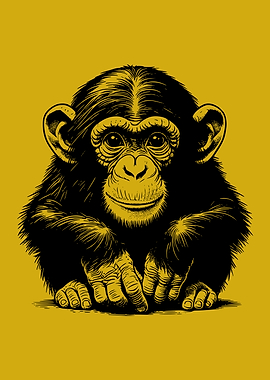 Chimpanzee Illustration on Yellow Background