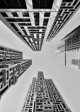 Vertical City – Geometric Skyscrapers in Black and White