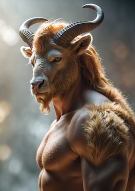 Horned Mythic Guardian — Photorealistic Satyr Portrait