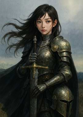 Anime Female Knight with Sword and Armor