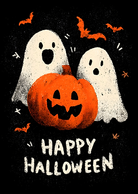 Happy Halloween Ghosts and Pumpkin