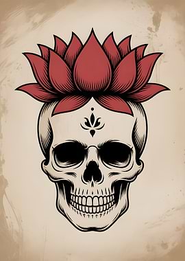 Skull with Lotus Flower Crown