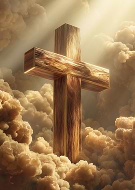 Wooden Cross in Clouds