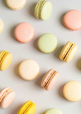 Pastel Macarons on Light Gray Background