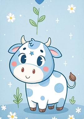 Cute Blue Cow Cartoon