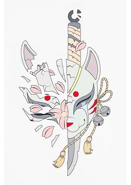 Broken Kitsune Mask with Sword