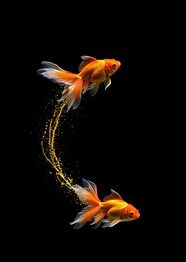 Two Goldfish with Golden Trail