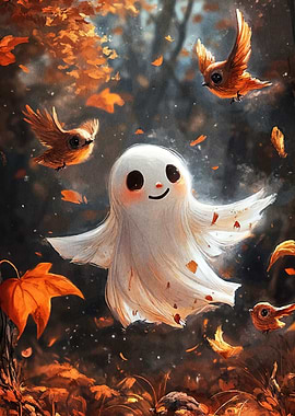 Cute Ghost Birds Autumn
