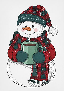 Snowman with Hot Chocolate Illustration