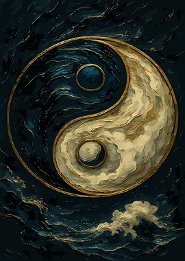 Yin Yang Symbol with Golden Accents