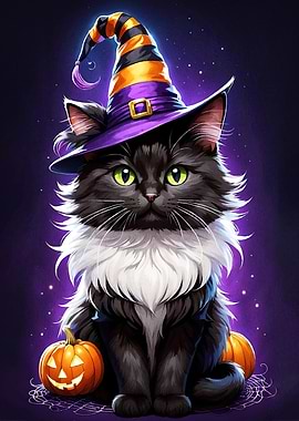 Halloween Cat Witch Hat