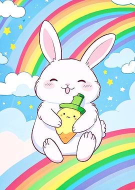 Cute Bunny Carrot Rainbow