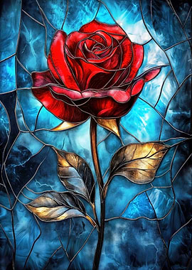 Stained Glass Red Rose