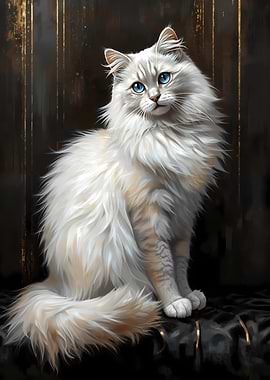 Elegant White Cat Portrait with Blue Eyes